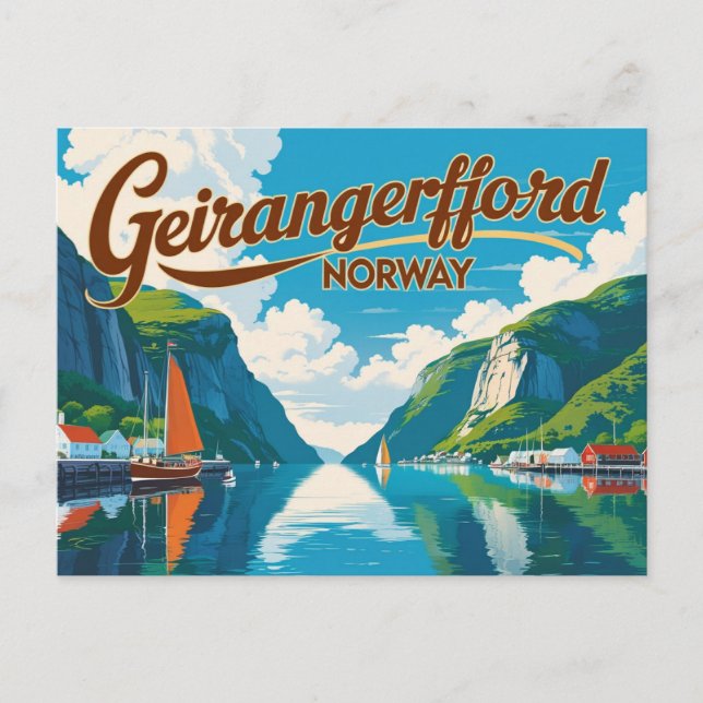 Geirangerfjord Retro Scene Postcard (Front)