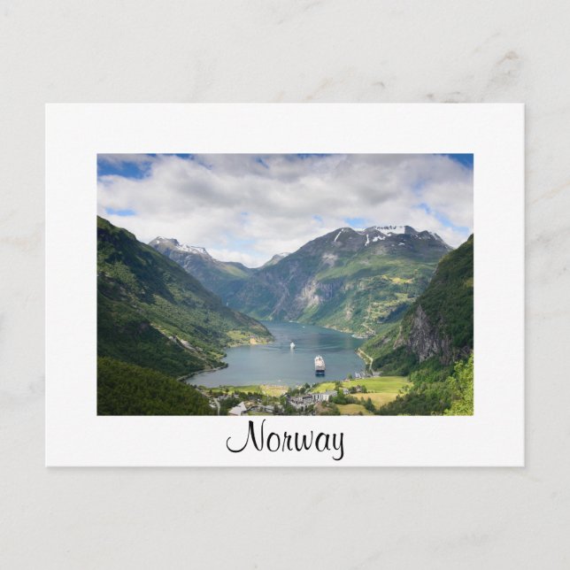 Geirangerfjord view in Norway white border card (Front)