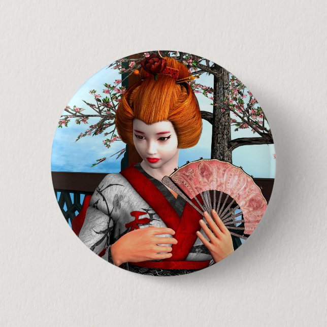 Geisha 6 Cm Round Badge (Front)