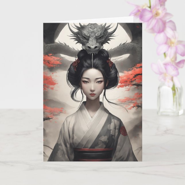 Geisha and Dragon Chinese New Year 2024 Card (Orchid)