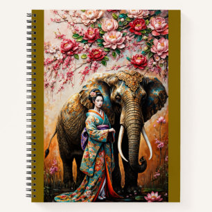 geisha and elephant oil painting textured notebook