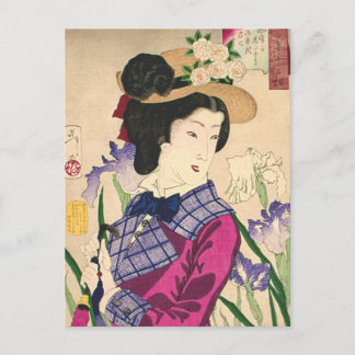 Geisha and Irises Japanese Woodblock Art Ukiyo-e Postcard