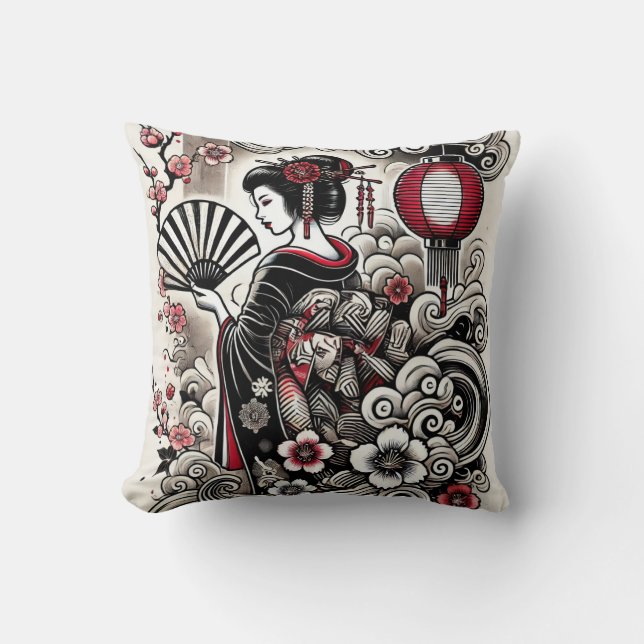 Geisha Art Throw Pillow (Front)
