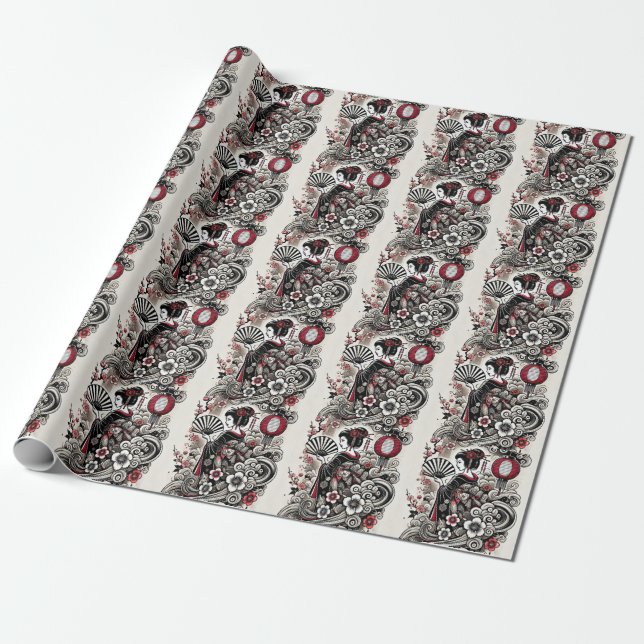 Geisha Art Wrapping Paper (Unrolled)