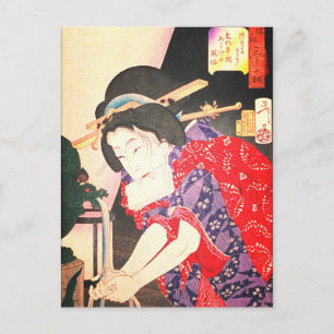Geisha at the Fountain Japanese Woodblock Uklyo-e Postcard