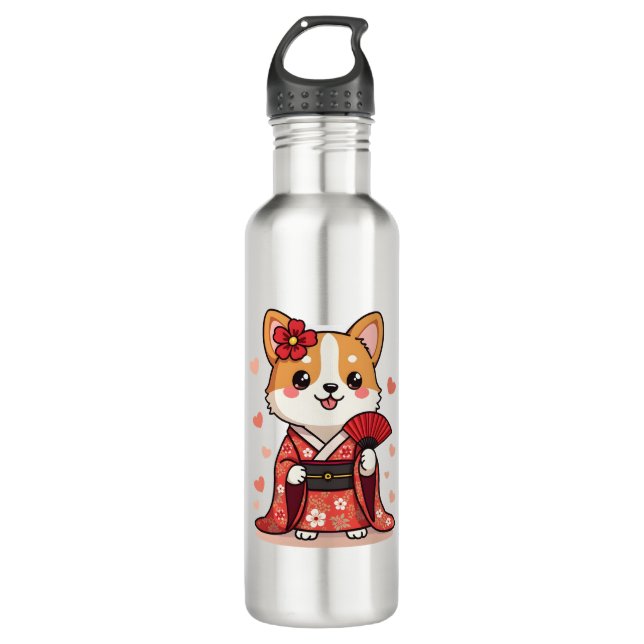 Geisha Corgi Dog Lover Welsh 710 Ml Water Bottle (Front)