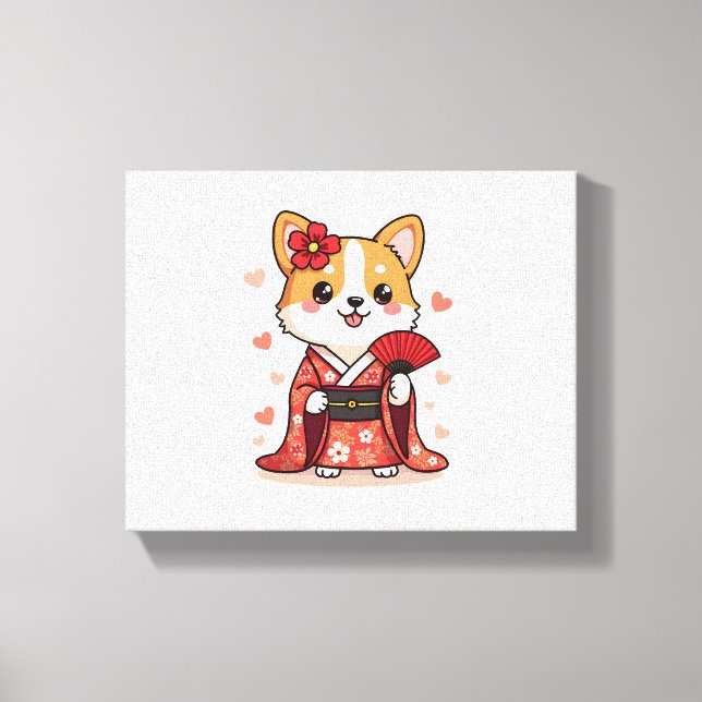 Geisha Corgi Dog Lover Welsh Canvas Print (Front)