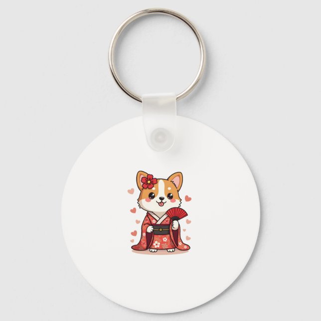 Geisha Corgi Dog Lover Welsh Key Ring (Front)