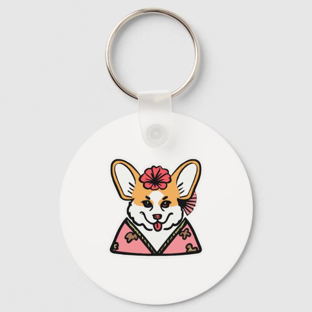 Geisha Corgi Dog Lover Welsh Key Ring (Front)