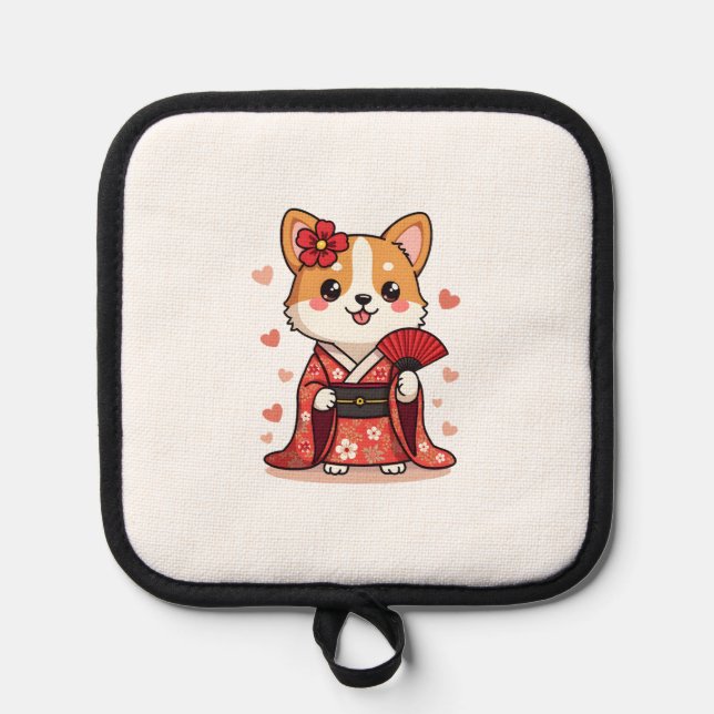 Geisha Corgi Dog Lover Welsh Pot Holder (Front)