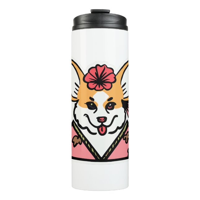 Geisha Corgi Dog Lover Welsh Thermal Tumbler (Front)