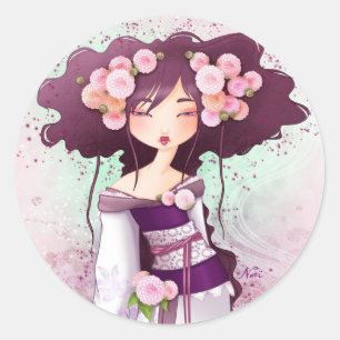 geisha dahlia classic round sticker