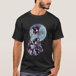 Geisha Dragon Samuraui Parasol Beautiful Cherry Bl T-Shirt