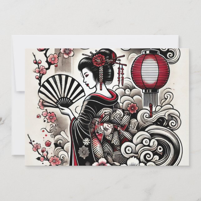 Geisha Elegance Flat Holiday Card (Front)