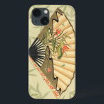 Geisha Fan with Leaves and Floral Print iPhone 13 Case<br><div class="desc">This beautiful print has a geisha fan featured prominently against a background of floating leaves. The fan also has a lovely and stylish floral design on it. Fans of Asian art should add this to their collection!</div>
