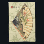 Geisha Fan with Leaves and Floral Print Tea Towel<br><div class="desc">This beautiful print has a geisha fan featured prominently against a background of floating leaves. The fan also has a lovely and stylish floral design on it. Fans of Asian art should add this to their collection!</div>