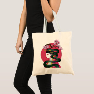 Geisha girl and serpent tote bag