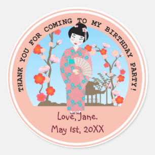 Geisha girl birthday party classic round sticker
