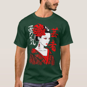 Geisha Girl Katana Sword and Tattoo of Dragon Japa T-Shirt