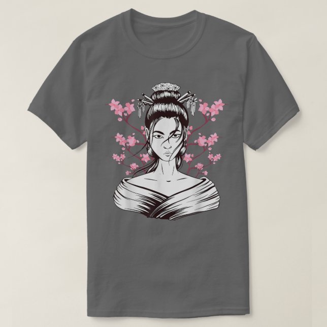 Geisha Girl Sakura Cherry Blossom Japan Art Japane T-Shirt (Design Front)