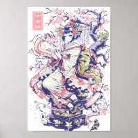 Geisha Girl With Dragon and Cats 37002