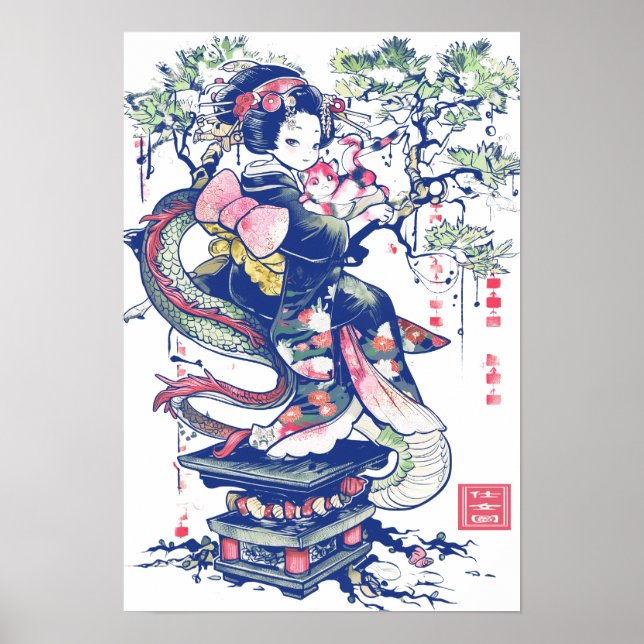 Geisha Girl With Dragon and Cats 37004 Poster (Front)