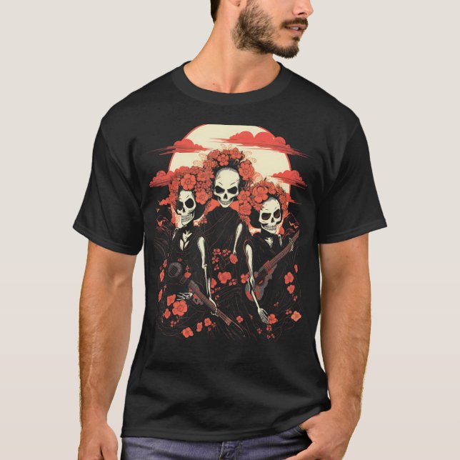 Geisha Girls Skeleton Japanese Goth Aesthetic #755 T-Shirt (Front)