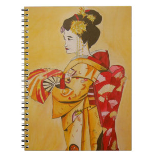 Geisha gold kimono original watercolor art spiral notebook