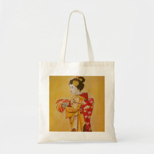 Geisha gold kimono original watercolor art tote bag