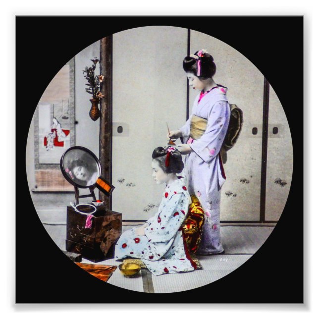 Geisha Hair Dressing Vintage Japanese 芸者 Photo Print (Front)