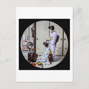 Geisha Hair Dressing Vintage Japanese 芸者 Postcard