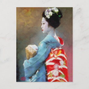 Geisha in Blue Art Postcard