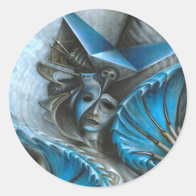 Geisha in blue classic round sticker (Front)