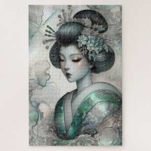 Geisha in Green Design Series #2 Jigsaw Puzzle