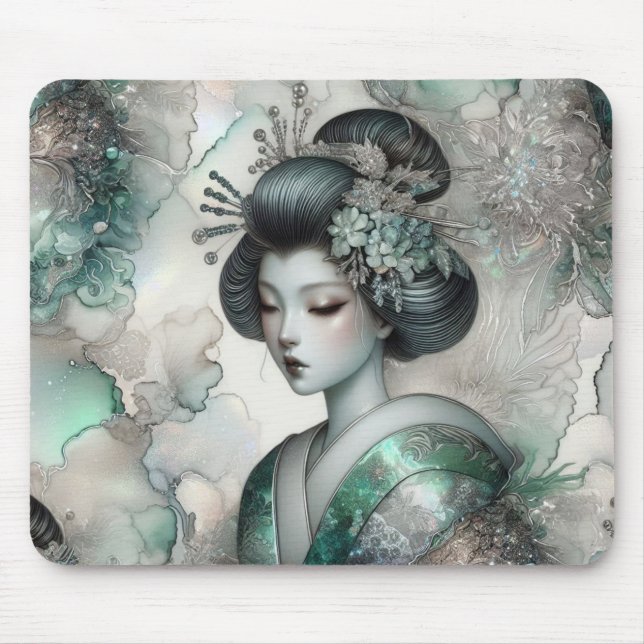 Geisha in Green Design Series #2 Mouse Pad (Front)