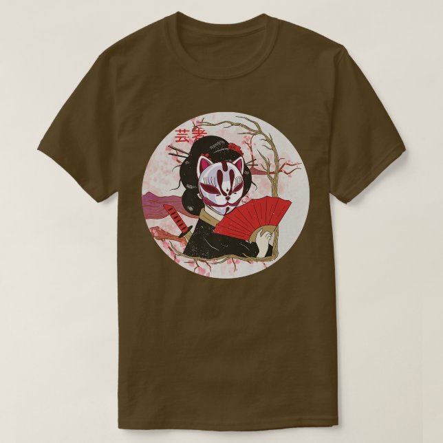 Geisha Japanese Kawaii Geisha Girl Sakura Cherry B T-Shirt (Design Front)