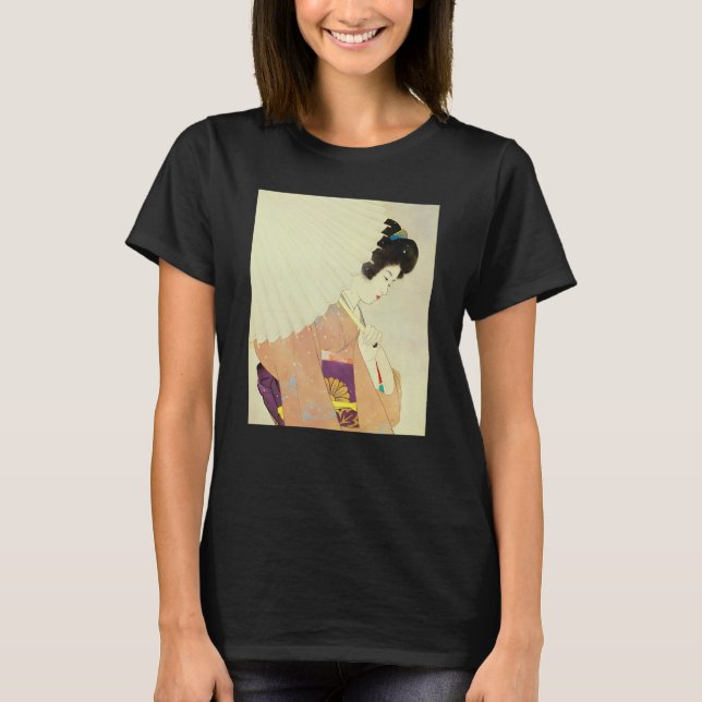 Geisha Japanese woman Umbrella Kimono Shin hanga U T-Shirt (Front)