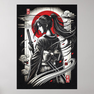 Geisha Katana Warrior - Japanese Anime Tattoo Art Poster