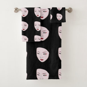 Geisha mask bath towel set