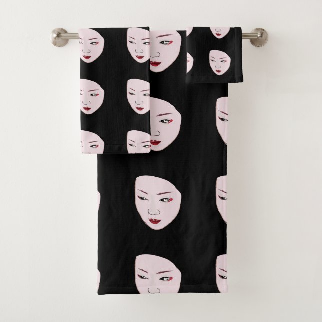 Geisha mask bath towel set (Insitu)