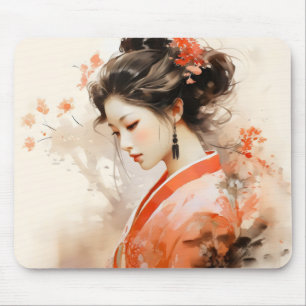 Geisha Orange Ink Mouse Pad