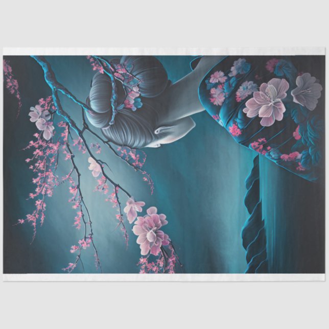 Geisha Oriental Woman, Chinoiserie, Cherry Blossom Tissue Paper (Front)