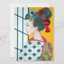 Geisha Original Art Flat Greeting Card