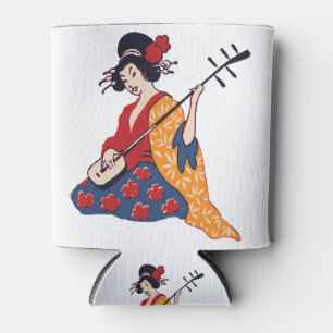 Geisha Playing Instrument Japanese Performe Can Cooler