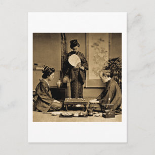 Geisha Playing Master At Game of Go 囲碁 Vintage Postcard