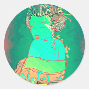 Geisha Psychedelic Classic Round Sticker