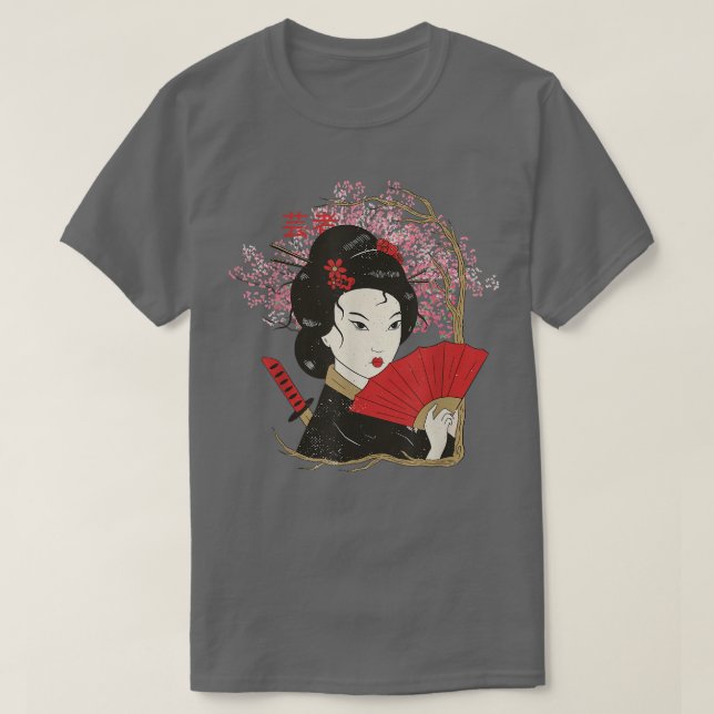 Geisha Sakura Cherry Blossom Geisha Girl Japan Cul T-Shirt (Design Front)