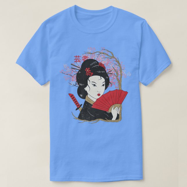 Geisha Sakura Cherry Blossom Geisha Girl Japan Cul T-Shirt (Design Front)