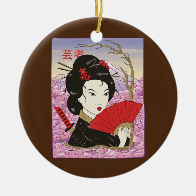Geisha Samurai Japan Culture Japanese Kawaii Ceramic Tree Decoration (Front)