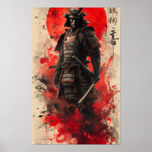 Geisha Samurai Poster in Black and Red Colours